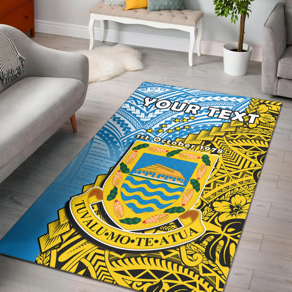 (Custom Personalised) Tuvalu 1978 Area Rug Happy 44th Independence Anniversary Polynesian Pattern LT14 Yellow - Polynesian Pride