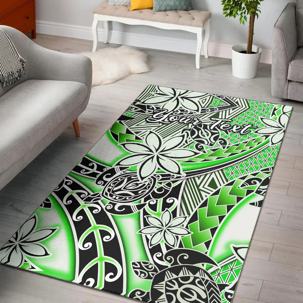 (Custom Personalised) Hawaii Area Rug Tribal Plumeria With Polynesian Turtle Ver.01 LT14 Green - Polynesian Pride