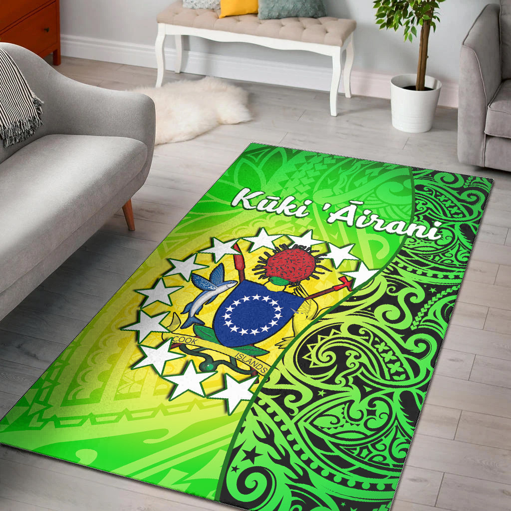 Cook Islands Area Rug Cook Islands Coat Of Arms Turtle Polynesian LT14 Green - Polynesian Pride
