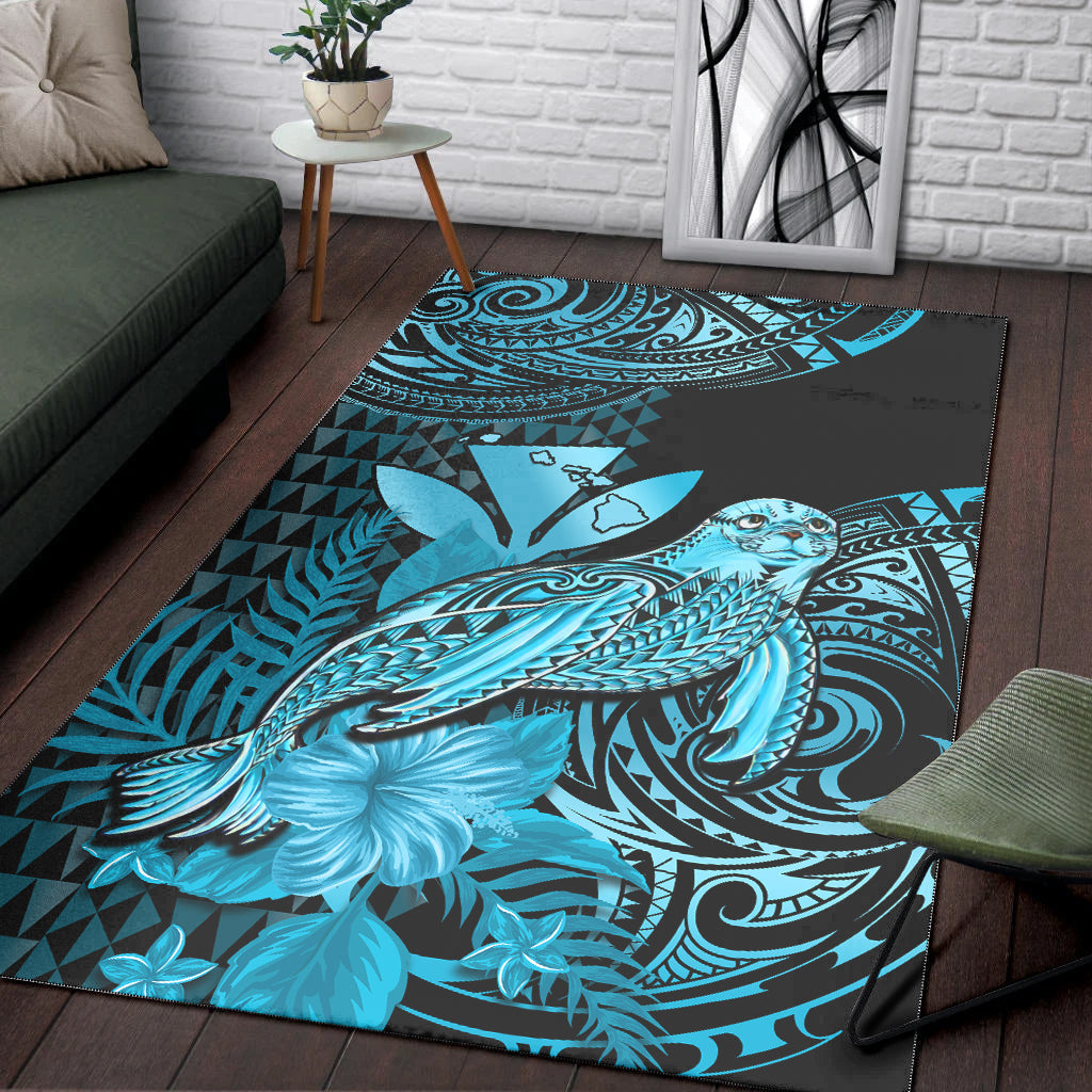 Hawaii Monk Seal Area Rug Kakau With Kanaka Turquoise LT14 Turquoise - Polynesian Pride