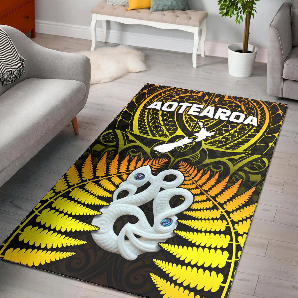 Aotearoa Fern Area Rug New Zealand Hei Tiki Gold Style LT13 Gold - Polynesian Pride