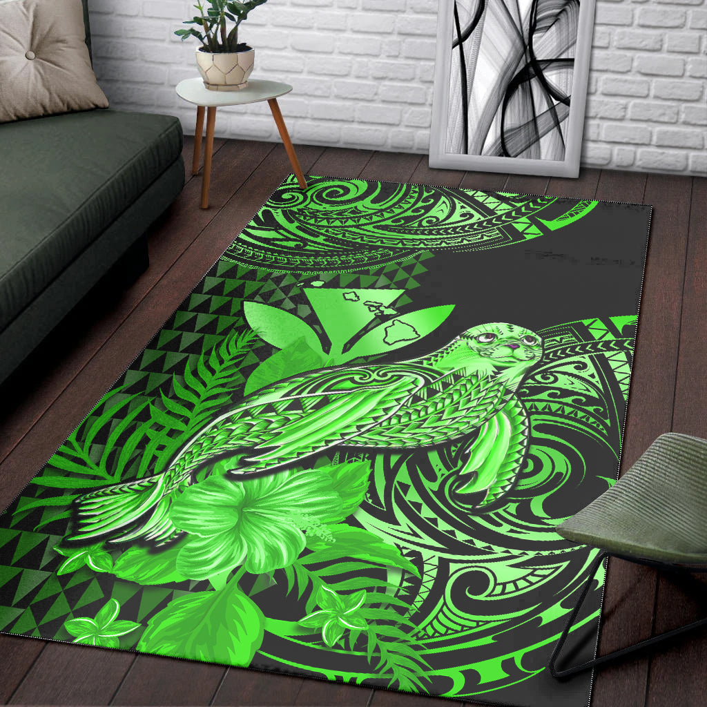 Hawaii Monk Seal Area Rug Kakau With Kanaka Green LT14 Green - Polynesian Pride