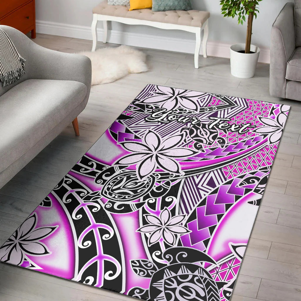 (Custom Personalised) Hawaii Area Rug Tribal Plumeria With Polynesian Turtle Ver.02 LT14 Purple - Polynesian Pride