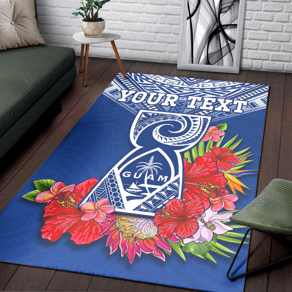 (Custom Personalised) Guam Chamorro Area Rug Guaman Latte Stone Tropical Flowers Blue Version LT14 - Polynesian Pride