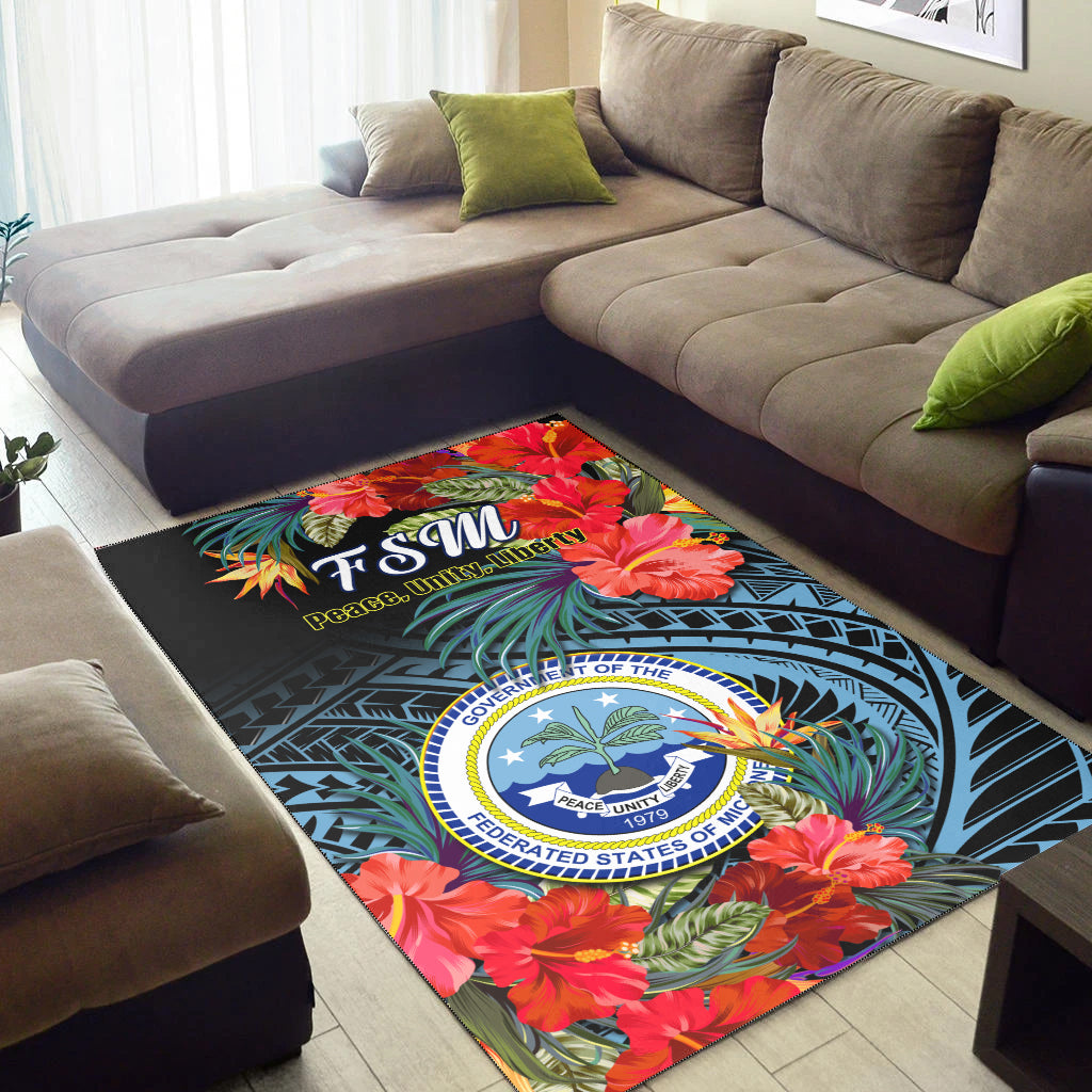 Federated States of Micronesia Area Rug Hibiscus Flowers FSM Seal Polynesian LT14 - Polynesian Pride