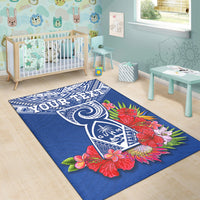 (Custom Personalised) Guam Chamorro Area Rug Guaman Latte Stone Tropical Flowers Blue Version LT14 - Polynesian Pride