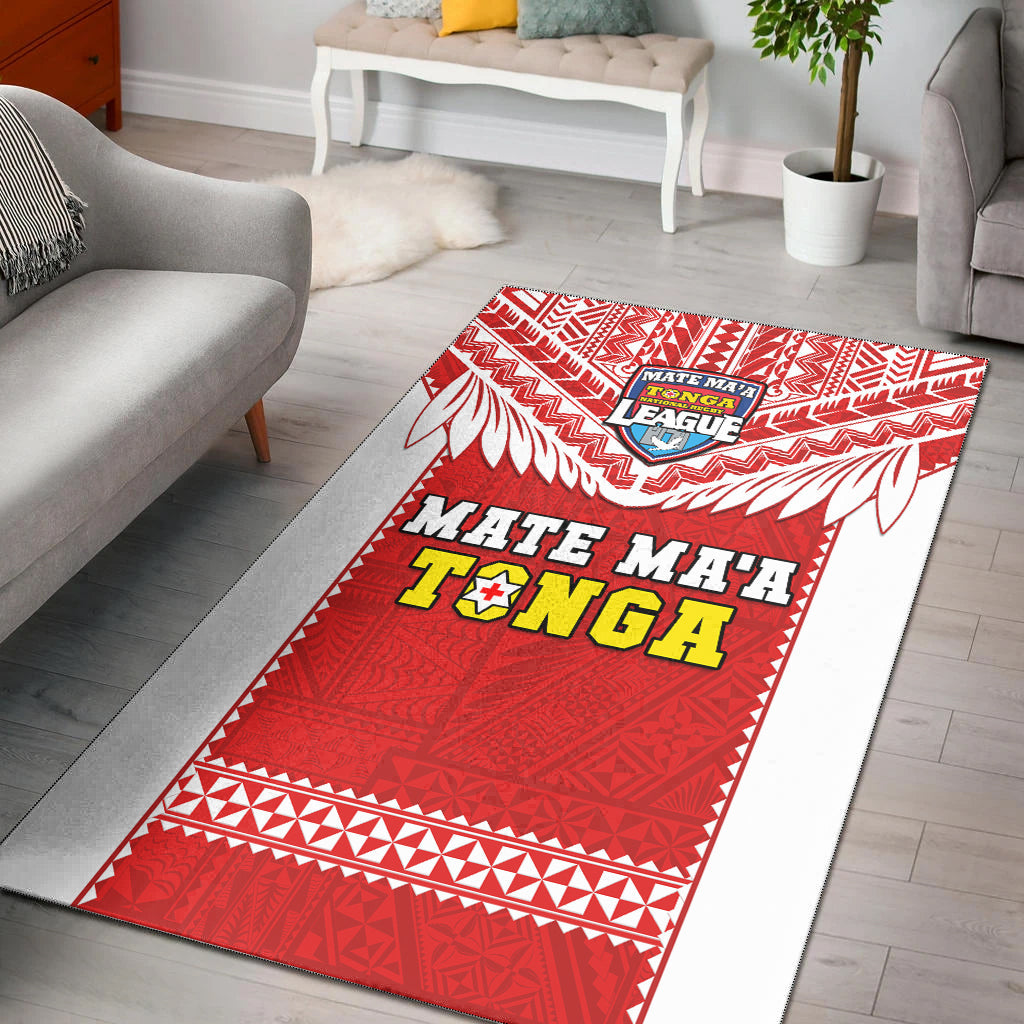 Tonga Rugby Area Rug Mate Maa Tonga Pacific Ngatu White LT14 Red - Polynesian Pride
