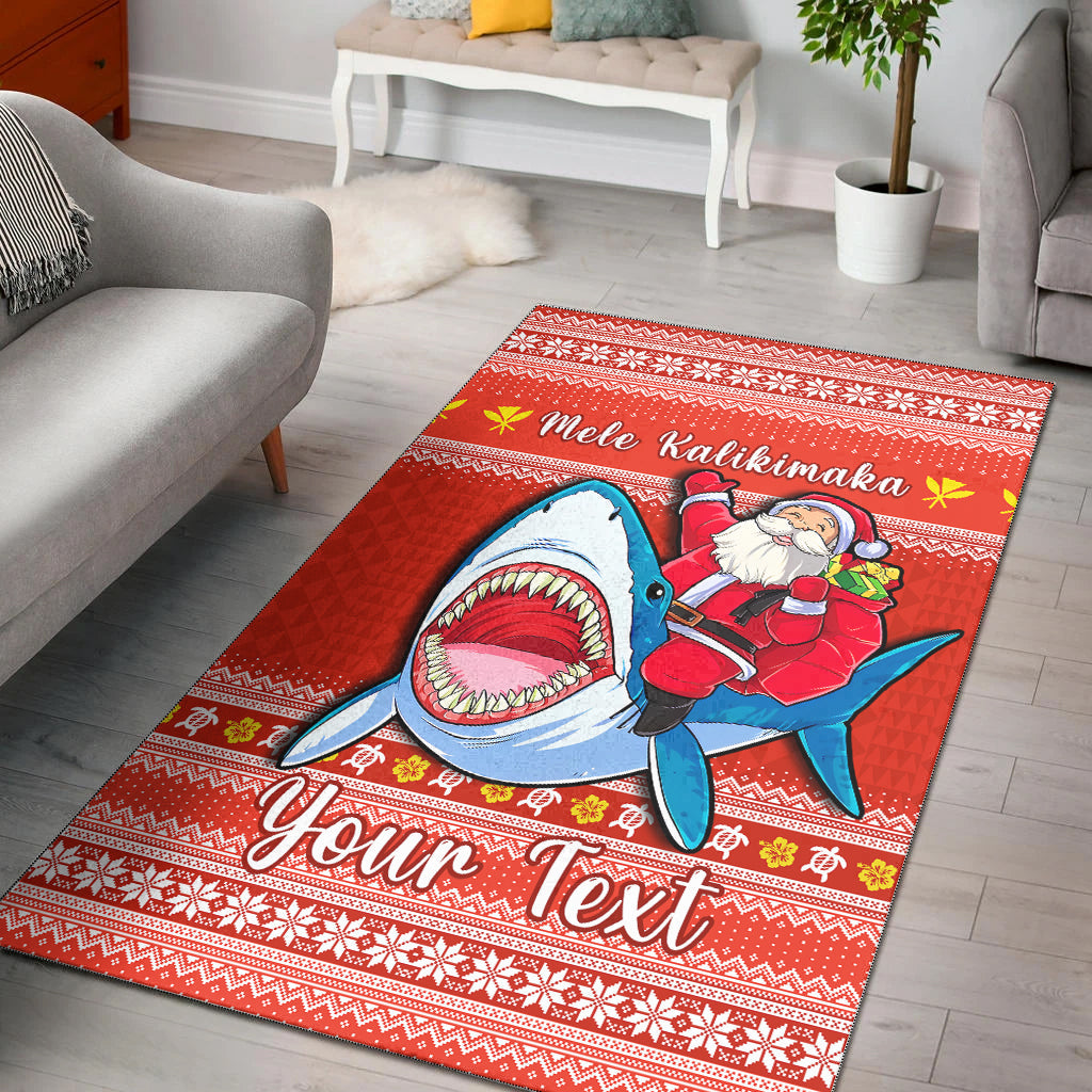 (Custom Personalised) Hawaii Christmas Area Rug Santa Shark Mele Kalikimaka Tribal LT14 Red - Polynesian Pride