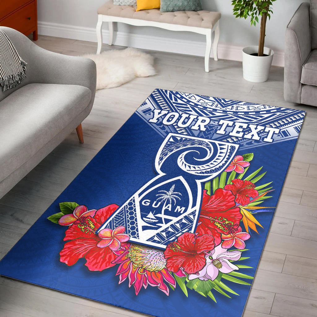 (Custom Personalised) Guam Chamorro Area Rug Guaman Latte Stone Tropical Flowers Blue Version LT14 Blue - Polynesian Pride