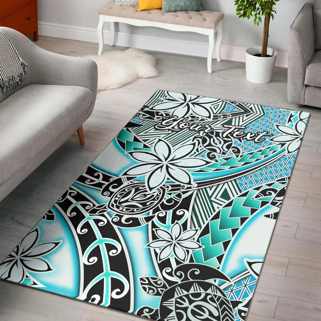 (Custom Personalised) Hawaii Area Rug Tribal Plumeria With Polynesian Turtle Ver.04 LT14 Turquoise - Polynesian Pride