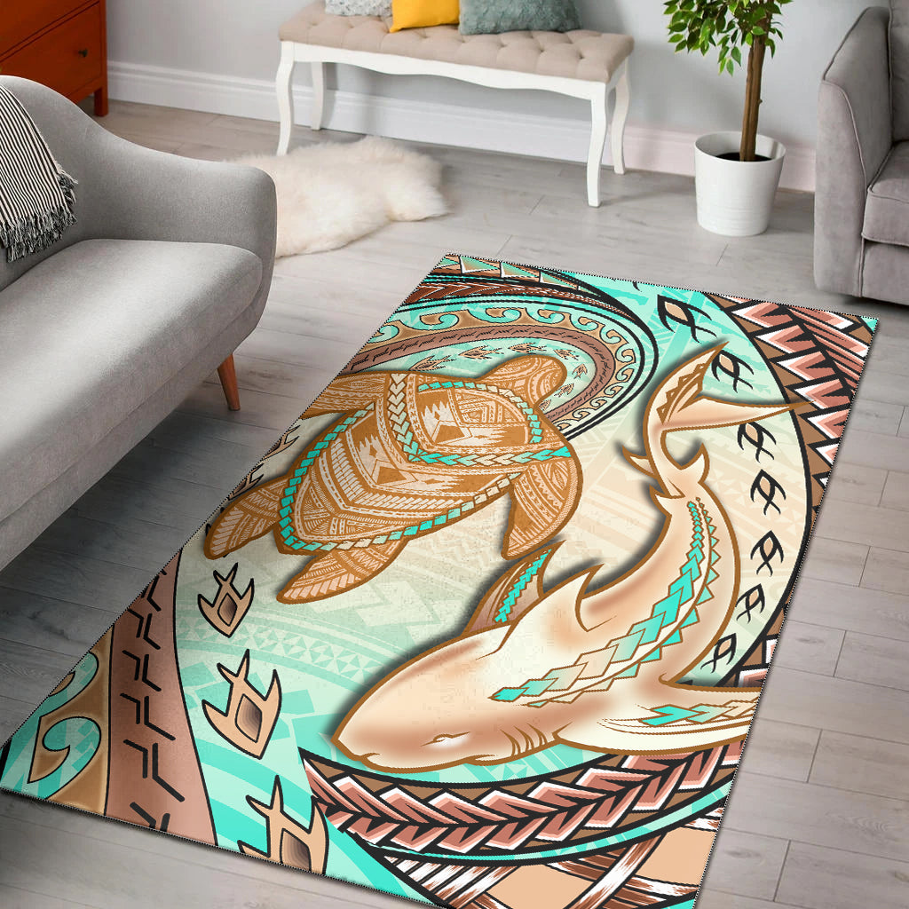 Hawaii Area Rug Polynesian Shark And Sea Turtle Dreamy Turquoise Artsy LT14 Turquoise - Polynesian Pride