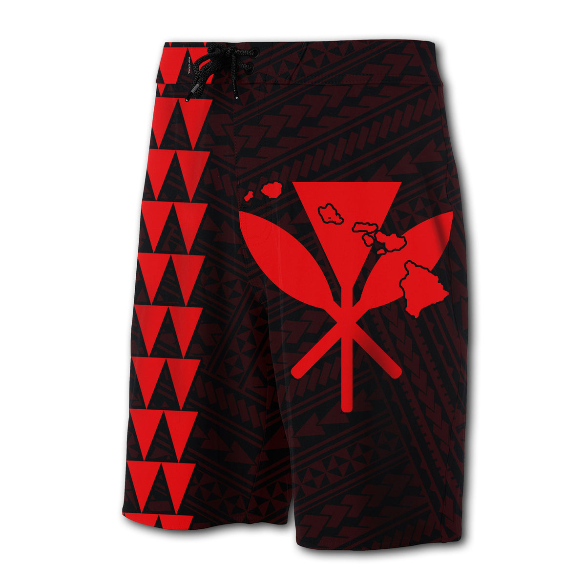 Hawaii Kakau Polynesian Kanaka Map Board Shorts - Red - Polynesian Pride