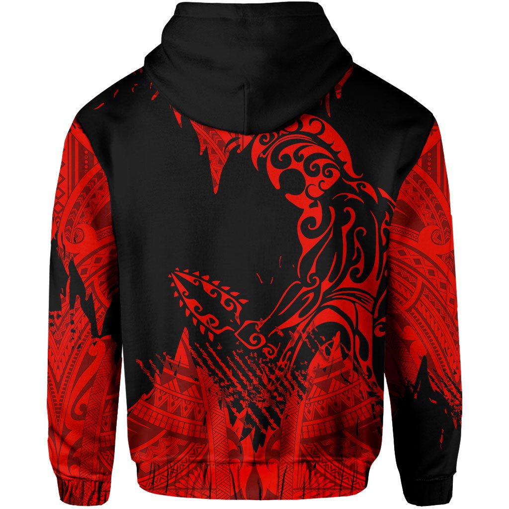 Hawaii Polynesian Hoodie Zip Warrior Ikaika Benjamin Style Red - Polynesian Pride