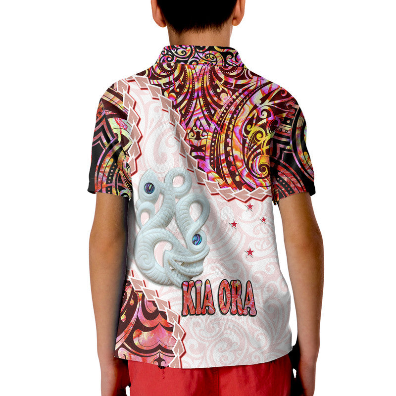 New Zealand Maori Polo Shirt Aotearoa Manaia Red Paua Shell Kia Ora LT9 - Polynesian Pride