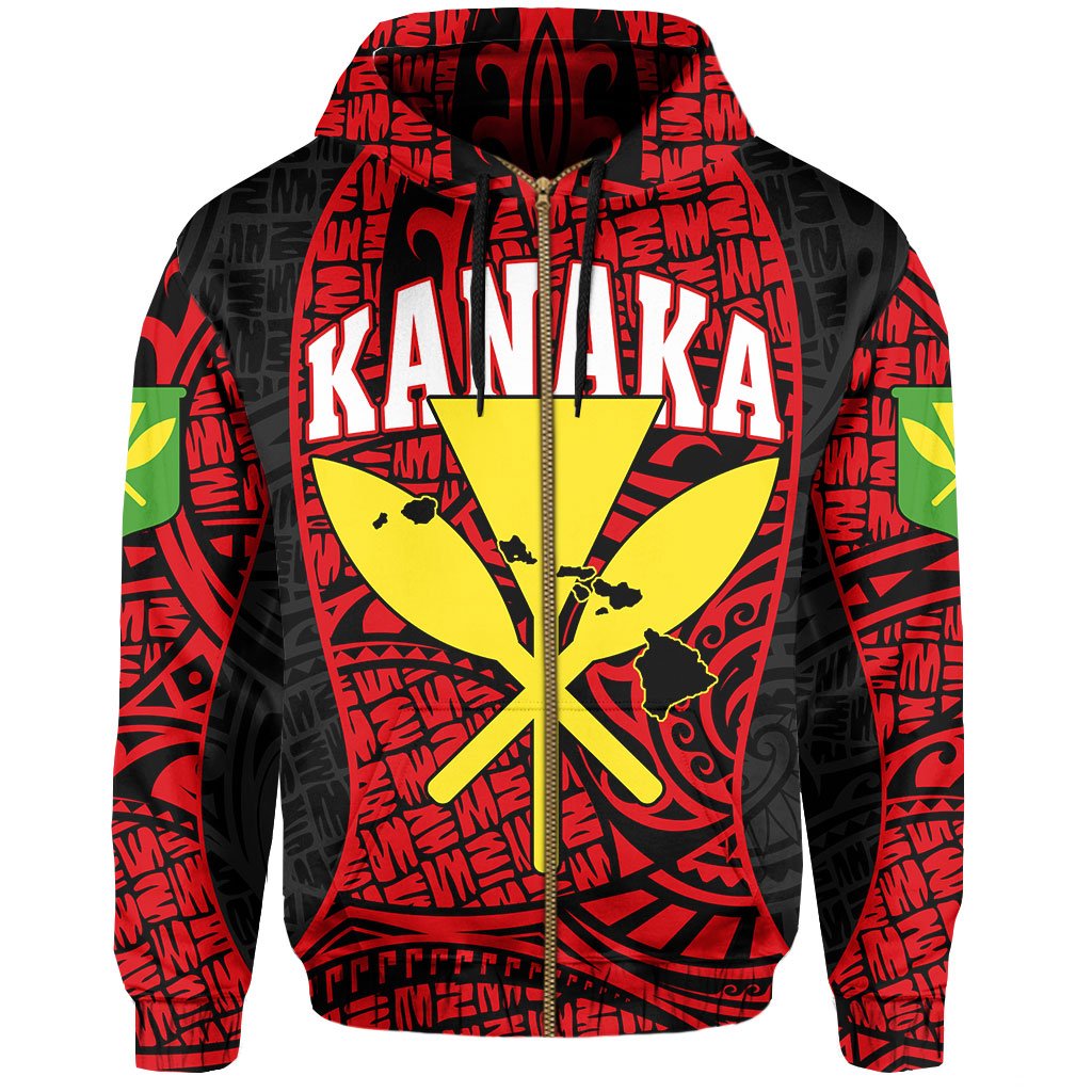 Polynesian Kanaka Maoli Hawaii Zip Hoodie Red Gel Style - Polynesian Pride