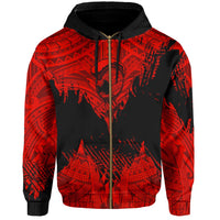 Hawaii Polynesian Hoodie Zip Warrior Ikaika Benjamin Style Red - Polynesian Pride