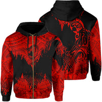 Hawaii Polynesian Hoodie Zip Warrior Ikaika Benjamin Style Red Unisex Black - Polynesian Pride
