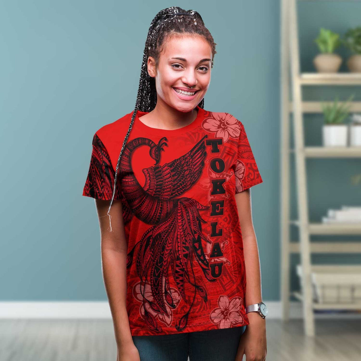 Tokelau T Shirt Polynesian Phoenix Bird, Fairytales Bird Red - Polynesian Pride