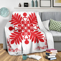 Hawaiian Quilt Maui Plant And Hibiscus Premium Blanket - Red White - AH - Polynesian Pride