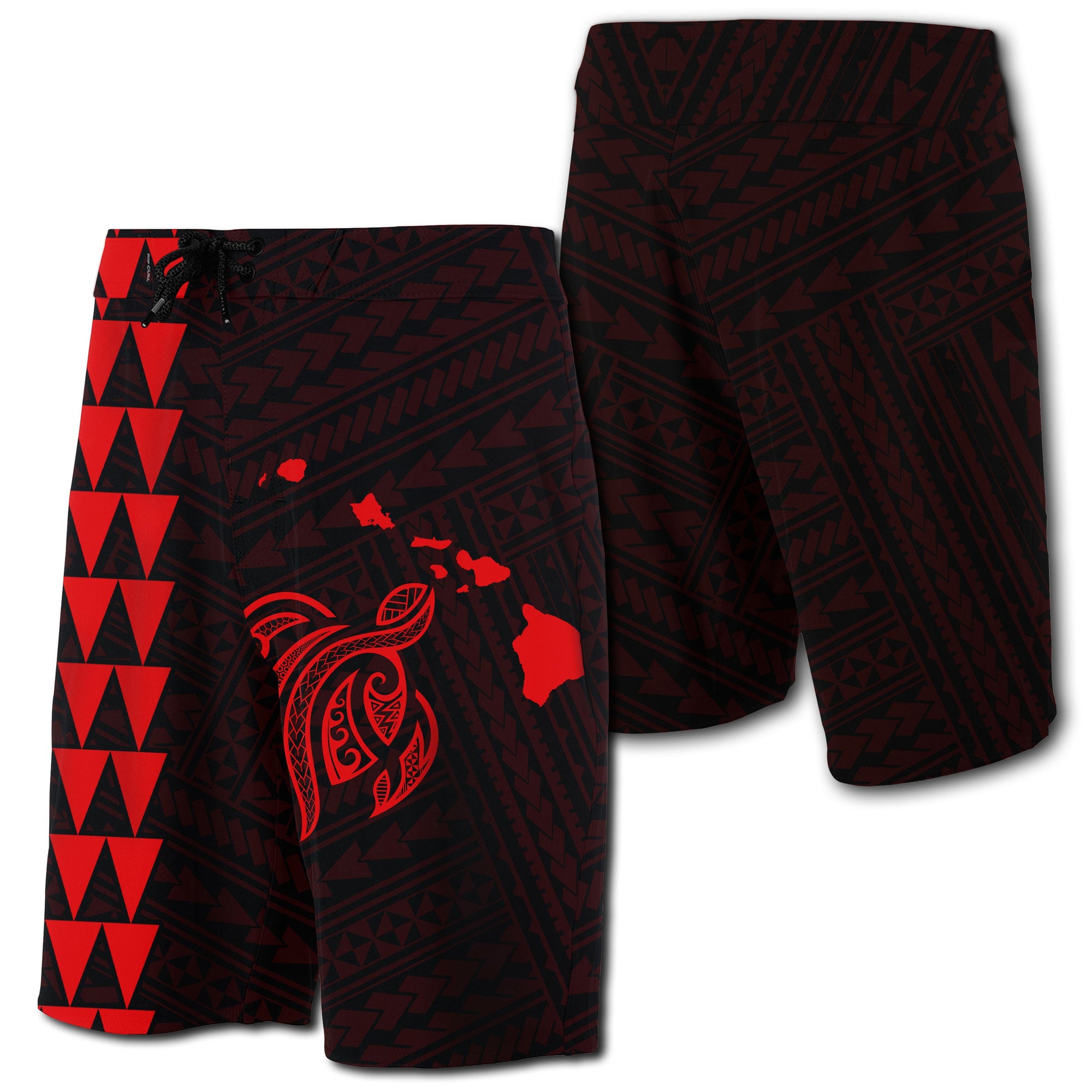 Hawaii Kakau Polynesian Turtle Map Board Shorts - Red Men Red - Polynesian Pride