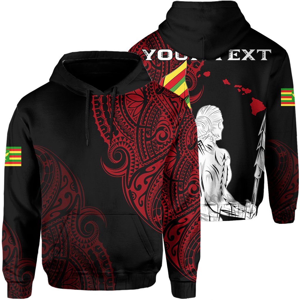 Personalized Hawaii Kanaka Map Polynesian Warrior Ikaika Hoodie William Style Red Unisex Black - Polynesian Pride