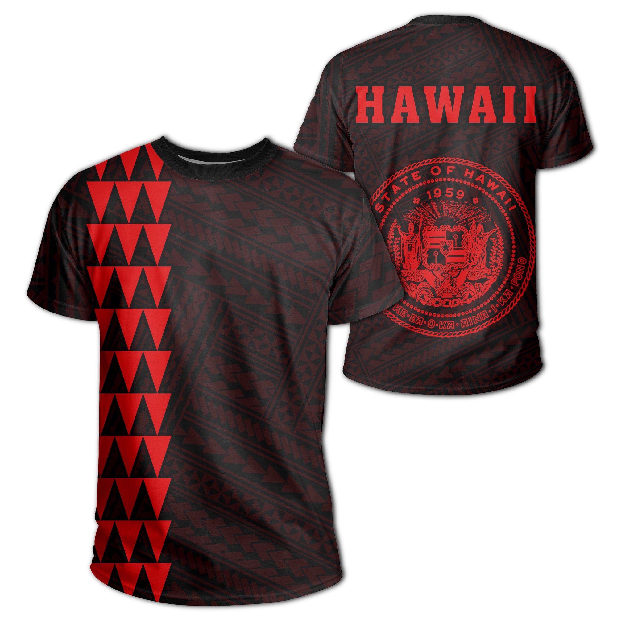 Hawaii Kakau Coat of Arms T Shirt Red Unisex Red - Polynesian Pride