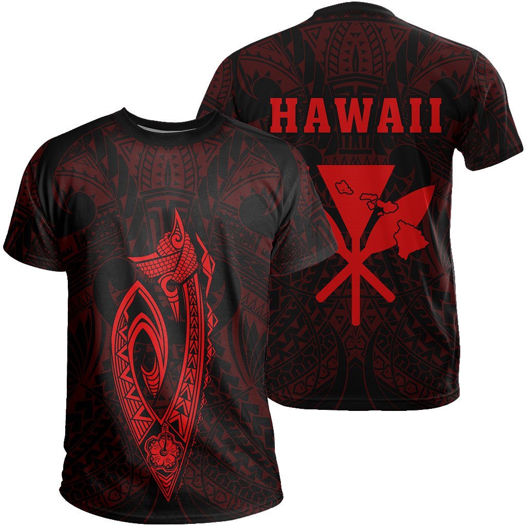 Hawaii Kakau Makau Fish Hook Polynesian T Shirt Red Unisex Red - Polynesian Pride