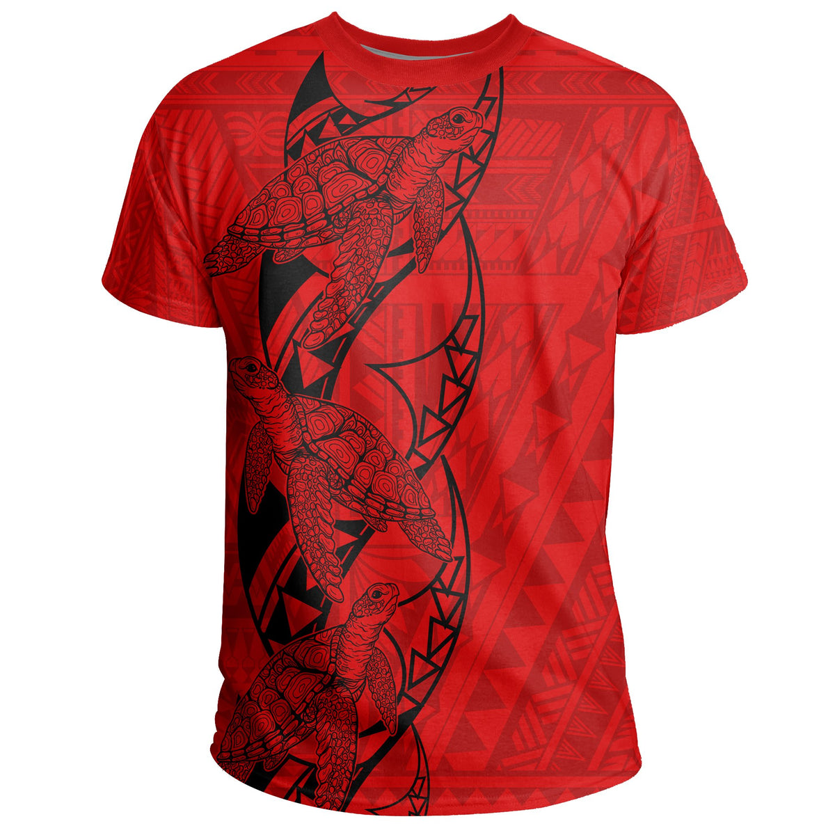 Turtle Polynesian Map T Shirt Red - Polynesian Pride