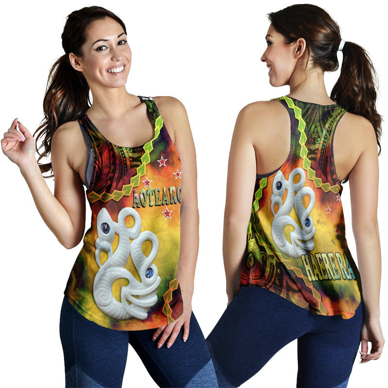 New Zealand Maori Women Racerback Tank Aotearoa Manaia Reggae Paua Shell - Heare Ra LT9 - Polynesian Pride