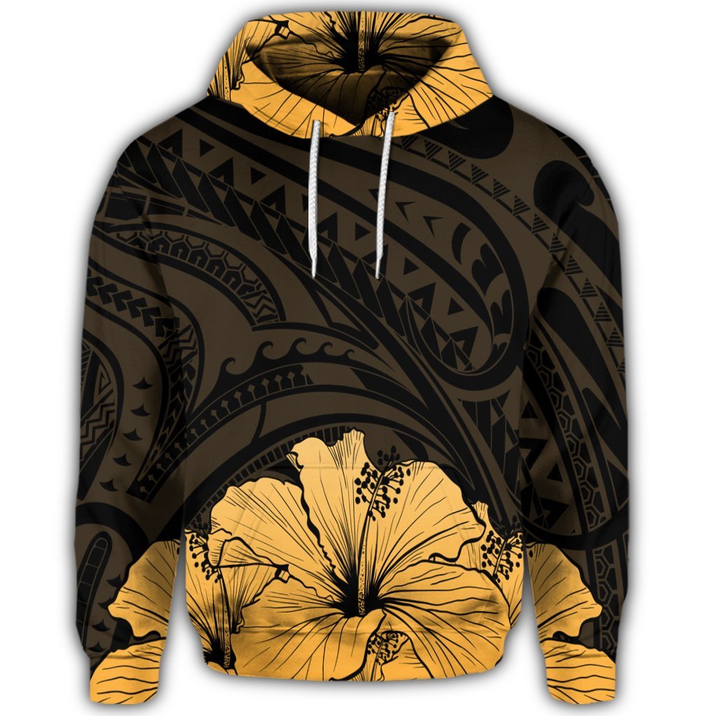 Royal Hibiscus Polynesian Tribal Golden Hoodie - Polynesian Pride
