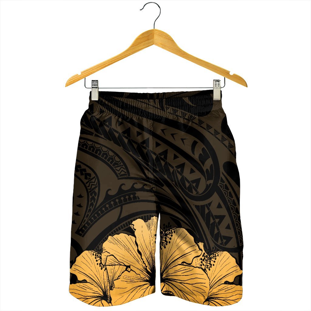 Royal Hibiscus Polynesian Tribal Golden Men's Shorts - AH - Polynesian Pride