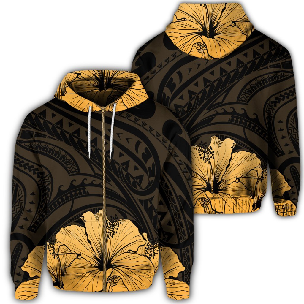 Royal Hibiscus Polynesian Tribal Golden Zip Hoodie Unisex Art - Polynesian Pride