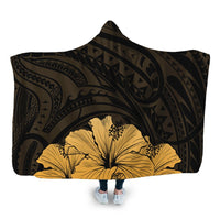 Royal Hibiscus Polynesian Tribal Golden Hooded Blanket - AH Hooded Blanket White - Polynesian Pride