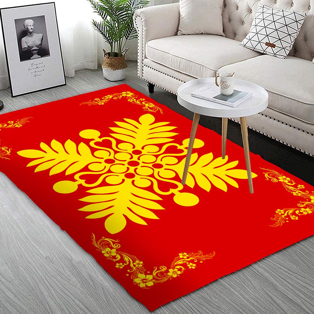 Hawaiian Quilt Maui Plant And Hibiscus Pattern Area Rug - Royal - AH - Polynesian Pride