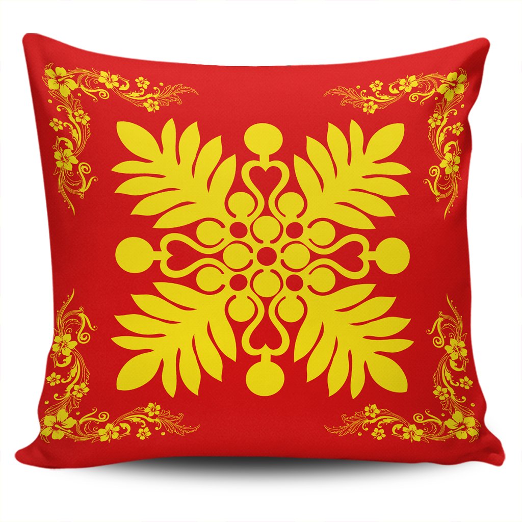Hawaiian Quilt Maui Plant And Hibiscus Pattern Pillow Covers - Royal - AH One Size Royal - Polynesian Pride