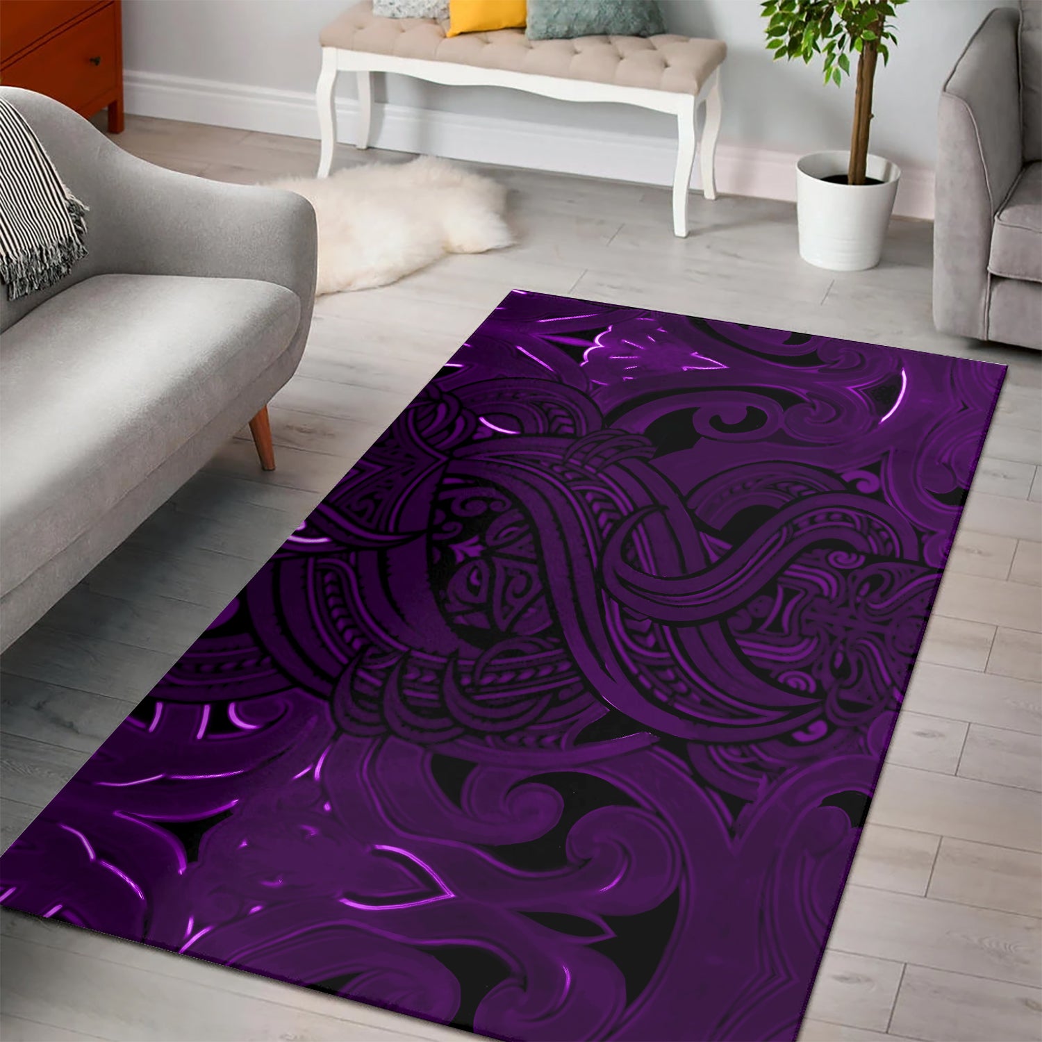New Zealand Area Rug, Maori Gods Tumatauenga (God Of War) - Purple LT7 Purple - Polynesian Pride