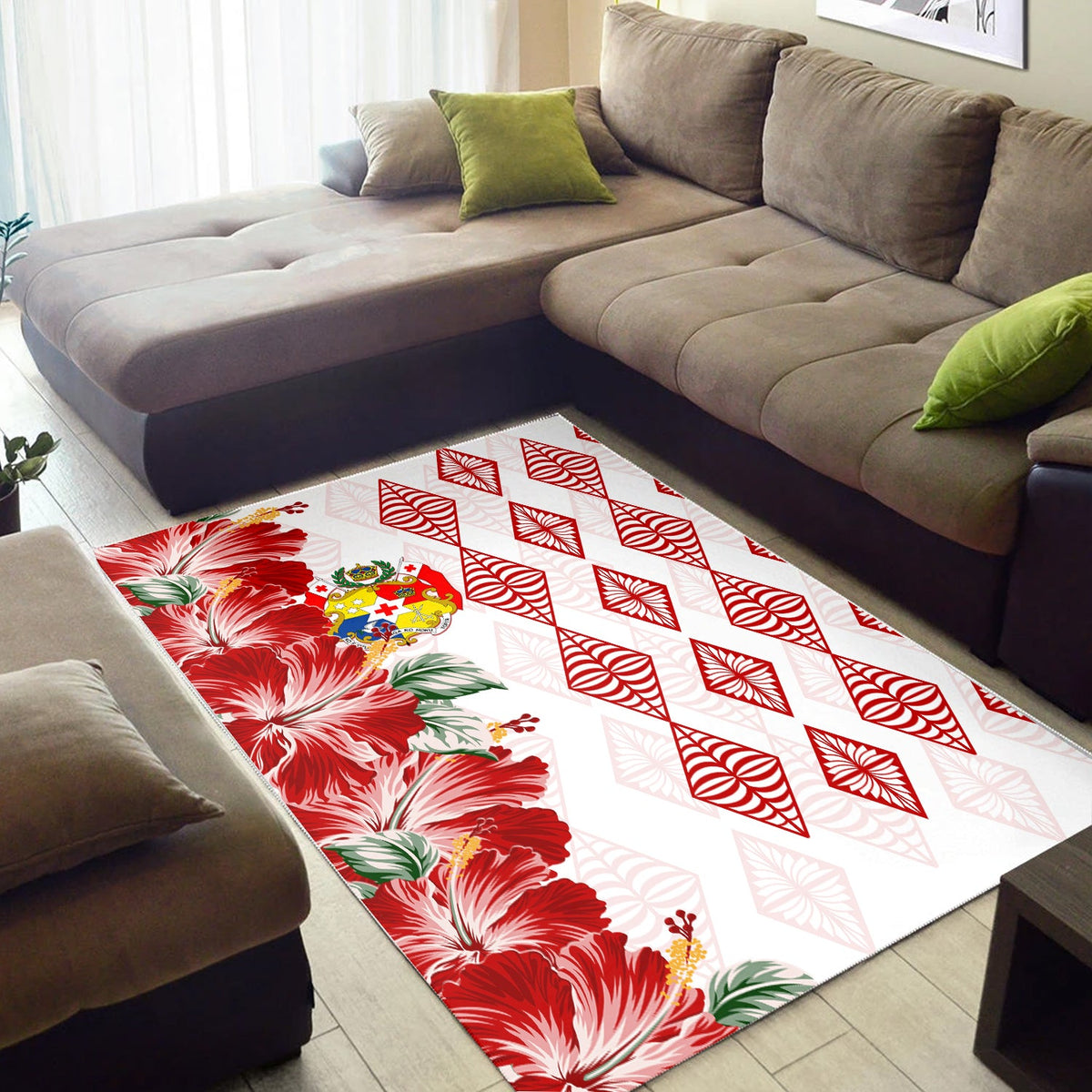 Tonga Rug Diamond Style Mix Hibiscus - White LT7 - Polynesian Pride