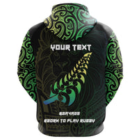 Maori Lion Rugby Zip Hoodie Green Customized Unisex Black - Polynesian Pride