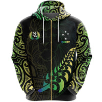 Maori Lion Rugby Zip Hoodie Green Customized - Polynesian Pride