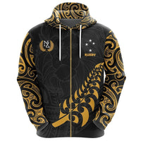 New Zealand Rugby Hoodie, Maori Lion Rugby Zip up Hoodie Unisex Black - Polynesian Pride