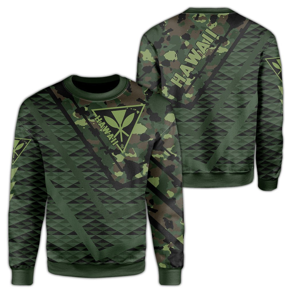 Hawaii Army Niho Mano Sweatshirt - Camo Map - AH Unisex Green - Polynesian Pride