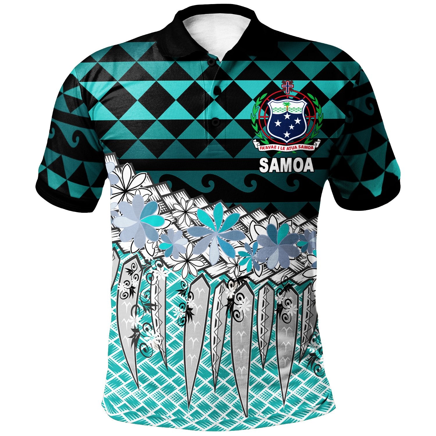 Samoa Polo Shirt Coconut Leaves Weave Pattern Blue Unisex Blue - Polynesian Pride