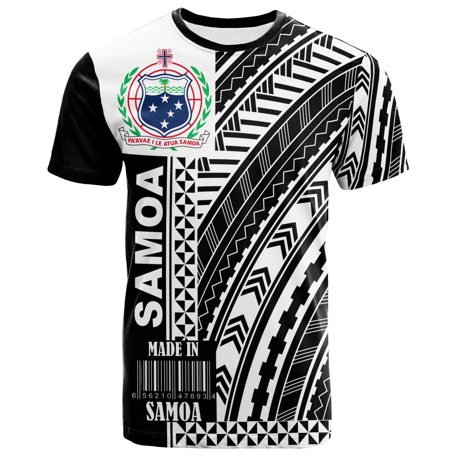 Samoa T Shirt Barcode Black Color Unisex Black - Polynesian Pride