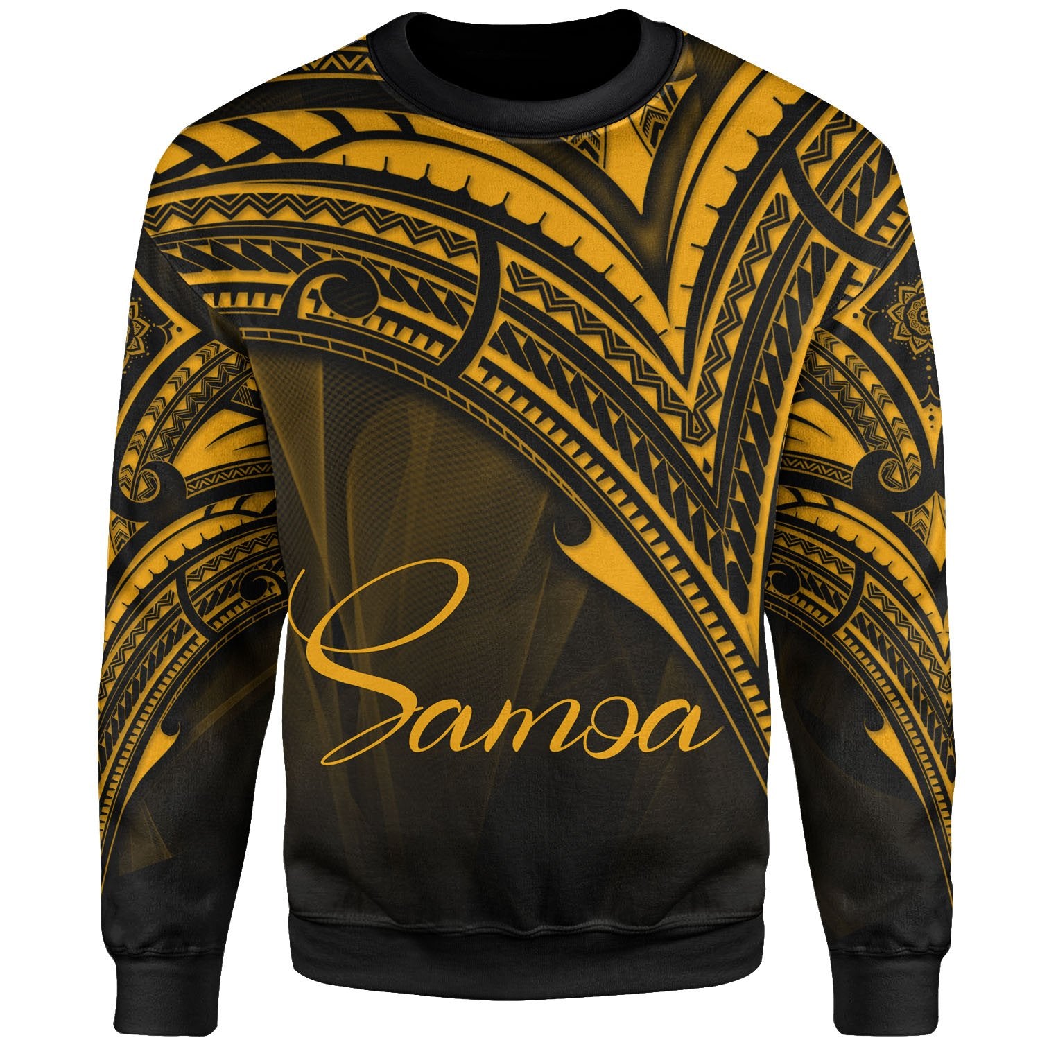 Samoa Sweatshirt - Cross Style Gold Color Unisex Black - Polynesian Pride