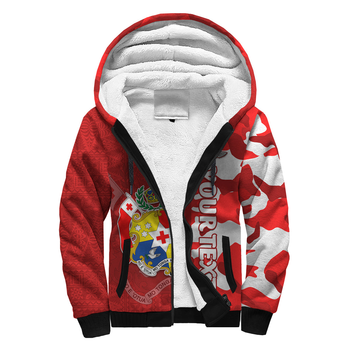 (Custom Personalised) Tonga Unique Sherpa Hoodie Camouflage with Tongan Pattern LT13 Unisex Red - Polynesian Pride