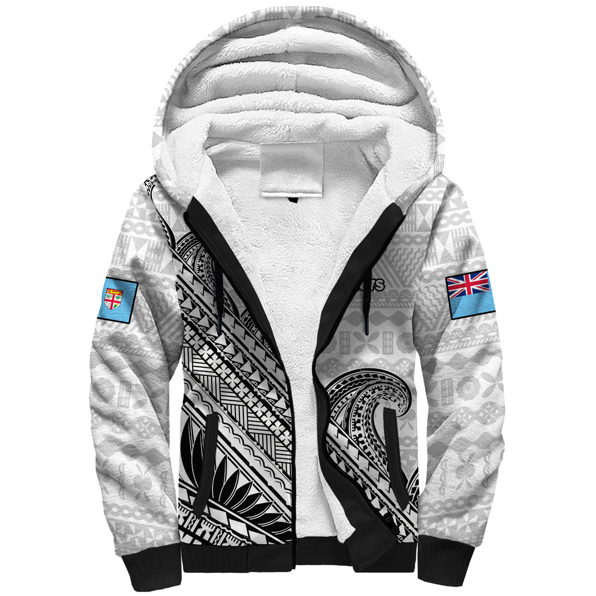 Fiji Sevens Rugby Sherpa Hoodie Fijian 7s Tapa Polynesian Art LT14 Unisex White - Polynesian Pride