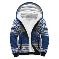 Samoa Sherpa Hoodie Samoan Plumeria Flowers Mix Polynesian Pattern LT14 Unisex Blue - Polynesian Pride