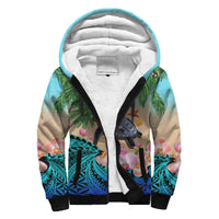(Custom Personalised) Polynesian Turtle Coconut Tree And Orchids Sherpa Hoodie LT14 Unisex Blue - Polynesian Pride