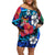 Fiji Tie Dye Off Shoulder Short Dress Polynesian Blue Tribal Creative Tropical Flowers LT13 Women Blue - Polynesian Pride