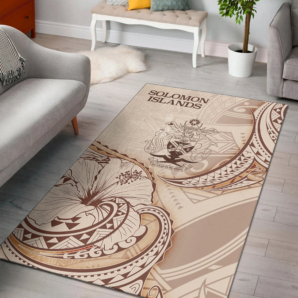 Solomon Islands Area Rug - Hibiscus Flowers Vintage Style Nude - Polynesian Pride